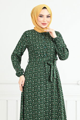 moda selvim الفستان زيتي 4069ZNN894-M - Thumbnail