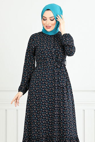 moda selvim Dress 4069ZNN894-M Navy Blue - Thumbnail