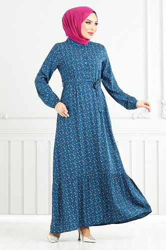 moda selvim Dress 4069ZNN894-M Petroleum - Thumbnail