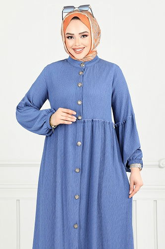 moda selvim Dress 406DVL897-M Indigo - Thumbnail