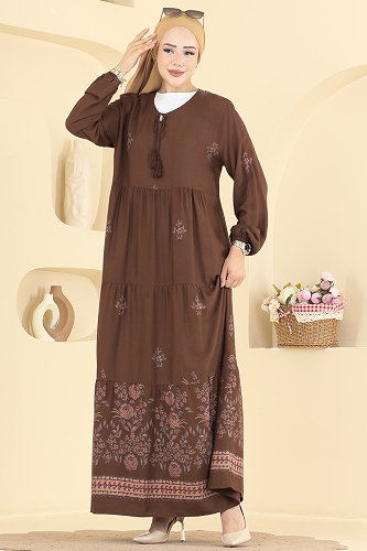 moda selvim Dress 4073ZNNK1102 Brown - Thumbnail