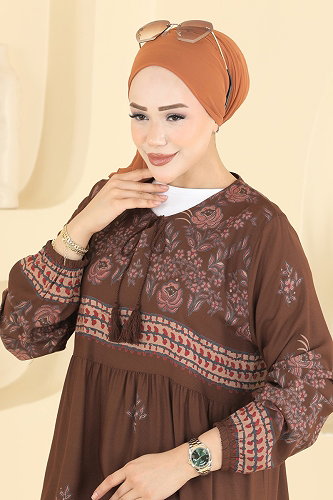 moda selvim الفستان بني 4074ZNNK1102 - Thumbnail