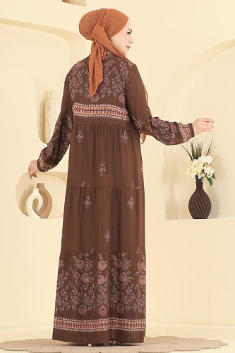 moda selvim الفستان بني 4074ZNNK1102 - Thumbnail