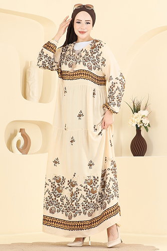 moda selvim Dress 4074ZNNK1102 Stone - Thumbnail