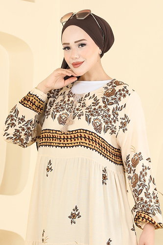 moda selvim Dress 4074ZNNK1102 Stone - Thumbnail