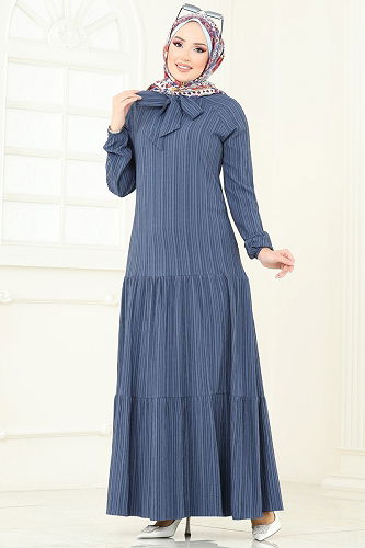 moda selvim Dress 4076PM271 Indigo - Thumbnail
