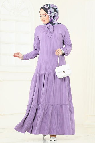 moda selvim Dress 4076PM271 Lilac - Thumbnail