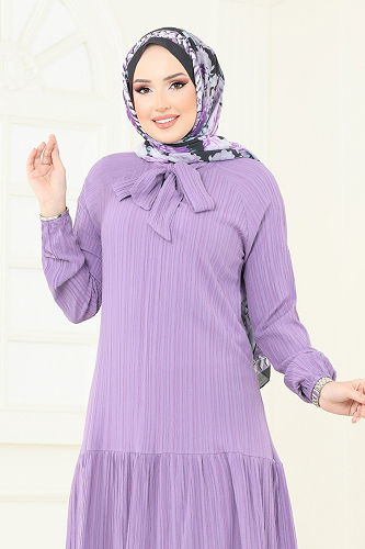 moda selvim Dress 4076PM271 Lilac - Thumbnail
