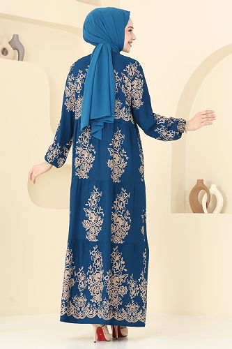 moda selvim Dress 4081ZNN863 Petroleum - Thumbnail