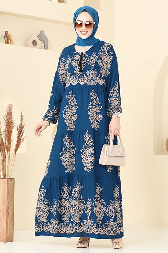 moda selvim Dress 4081ZNN863 Petroleum - Thumbnail