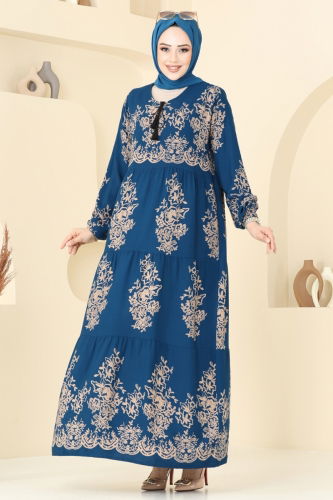 moda selvim Dress 4081ZNN863 Petroleum - Thumbnail