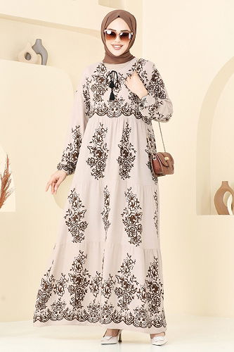 moda selvim Dress 4081ZNN863 Stone - Thumbnail