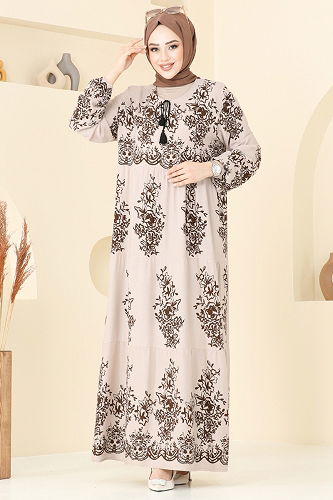 moda selvim Dress 4081ZNN863 Stone - Thumbnail