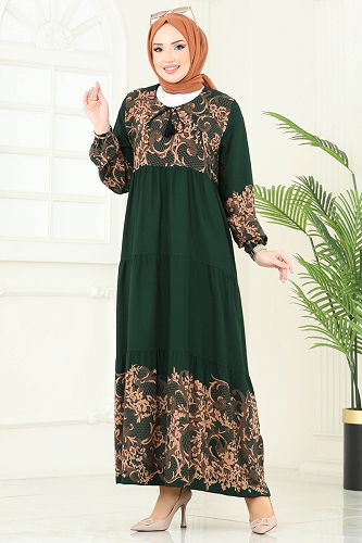 moda selvim Dress 4082ZNN863 Emerald - Thumbnail