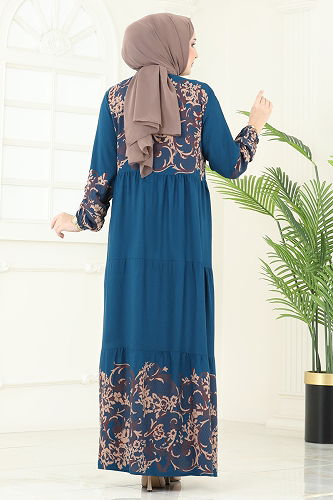 moda selvim Dress 4082ZNN863 Petroleum - Thumbnail