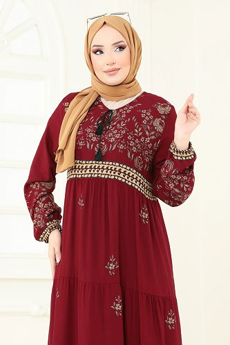 moda selvim Dress 4083ZNN863 Burgundy - Thumbnail