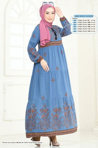 moda selvim Dress 4083ZNN863 Indigo - Thumbnail