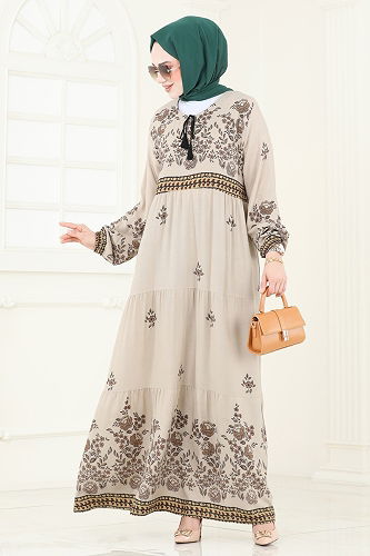 moda selvim الفستان بيج فاتح 4083ZNN863 - Thumbnail