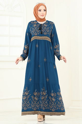 moda selvim Dress 4083ZNN863 Petroleum - Thumbnail