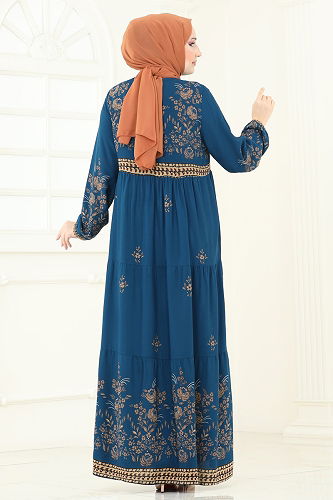 moda selvim Dress 4083ZNN863 Petroleum - Thumbnail