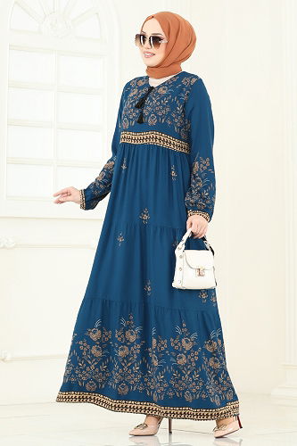 moda selvim Dress 4083ZNN863 Petroleum - Thumbnail