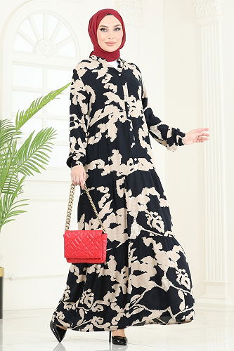 moda selvim Dress 4084ZNN863 Black & Stone - Thumbnail