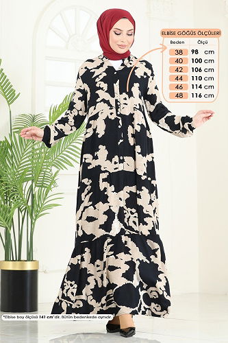 moda selvim Dress 4084ZNN863 Black & Stone - Thumbnail