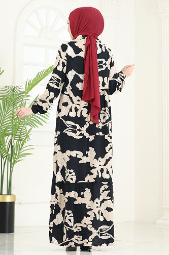 moda selvim الفستان أسود وبيح 4084ZNN863 - Thumbnail