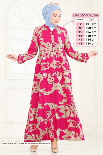 moda selvim الفستان فوشي 4084ZNN863 - Thumbnail