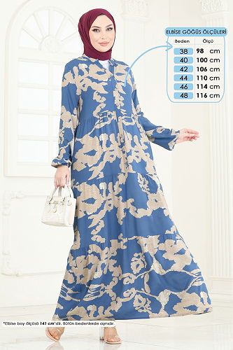 moda selvim Dress 4084ZNN863 Indigo - Thumbnail