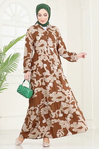 moda selvim الفستان عسلي 4084ZNN863 - Thumbnail