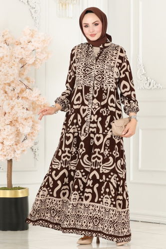 moda selvim Dress 4085ZNN863 Brown - Thumbnail