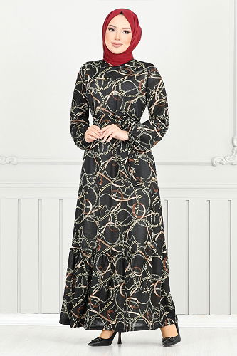 moda selvim الفستان أسود 4086PM1063-M - Thumbnail