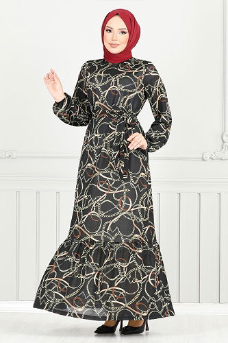 moda selvim الفستان أسود 4086PM1063-M - Thumbnail