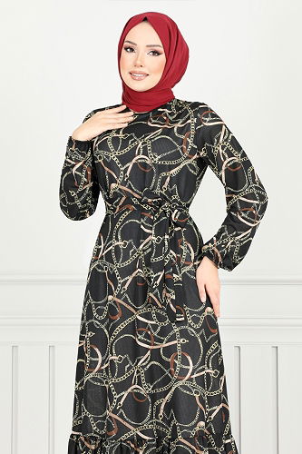 moda selvim الفستان أسود 4086PM1063-M - Thumbnail