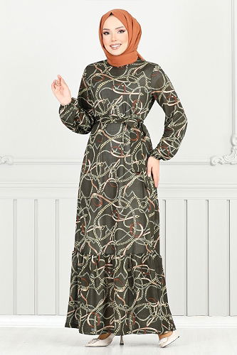 moda selvim الفستان اخضر عفني 4086PM1063-M - Thumbnail