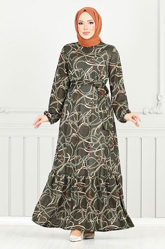 moda selvim الفستان اخضر عفني 4086PM1063-M - Thumbnail