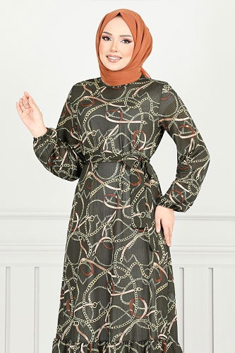 moda selvim الفستان اخضر عفني 4086PM1063-M - Thumbnail