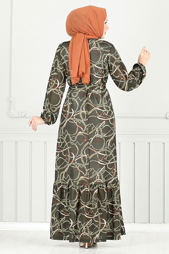 moda selvim الفستان اخضر عفني 4086PM1063-M - Thumbnail