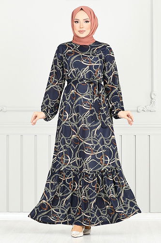 moda selvim Dress 4086PM1063-M Navy Blue - Thumbnail