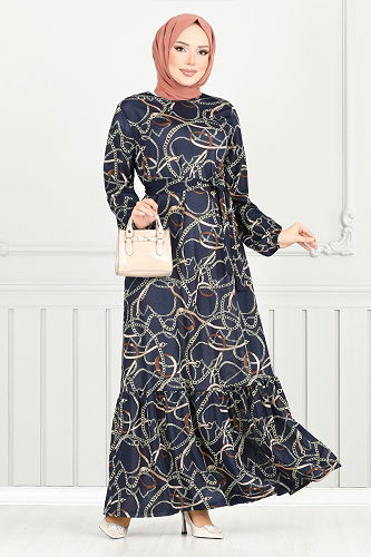 moda selvim Dress 4086PM1063-M Navy Blue - Thumbnail