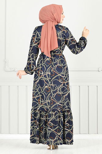 moda selvim Dress 4086PM1063-M Navy Blue - Thumbnail