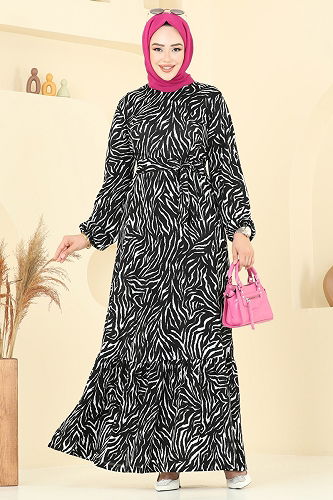 moda selvim Dress 4086PM271 Pattern1 Zebra&Black - Thumbnail