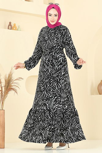 moda selvim Dress 4086PM271 Pattern1 Zebra&Black - Thumbnail