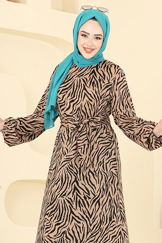 moda selvim الفستان نمط زبرا وفيجن 4086PM271 - Thumbnail