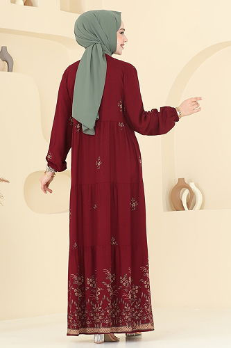 moda selvim Dress 4087ZNN863 Burgundy - Thumbnail