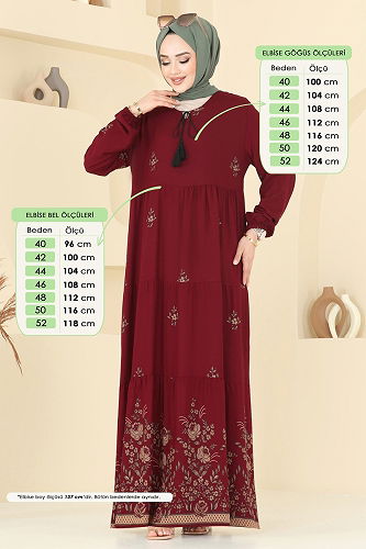 moda selvim Dress 4087ZNN863 Burgundy - Thumbnail