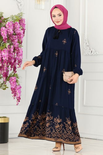 moda selvim Dress 4087ZNN863 Navy Blue - Thumbnail