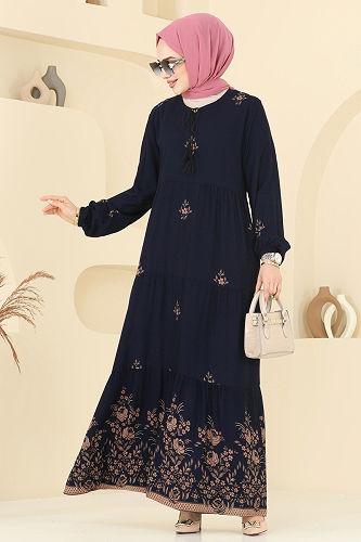moda selvim Dress 4087ZNN863 Navy Blue - Thumbnail