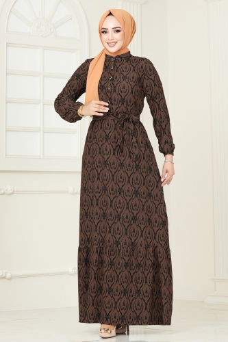 moda selvim Dress 4090ZNN863 Brown - Thumbnail